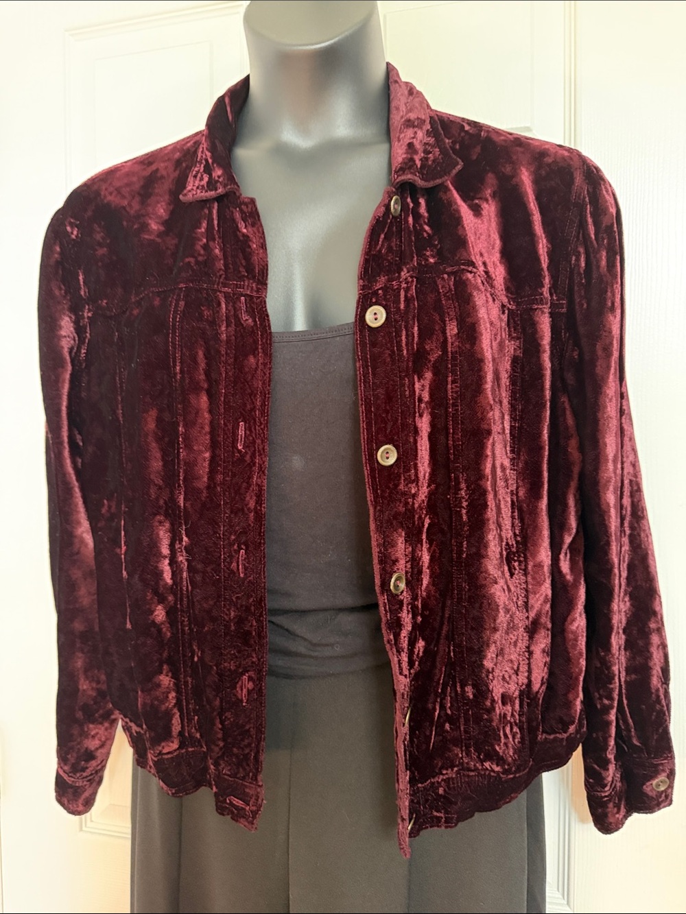 J. Jill Deep Wine Velvet Button-Front Jacket